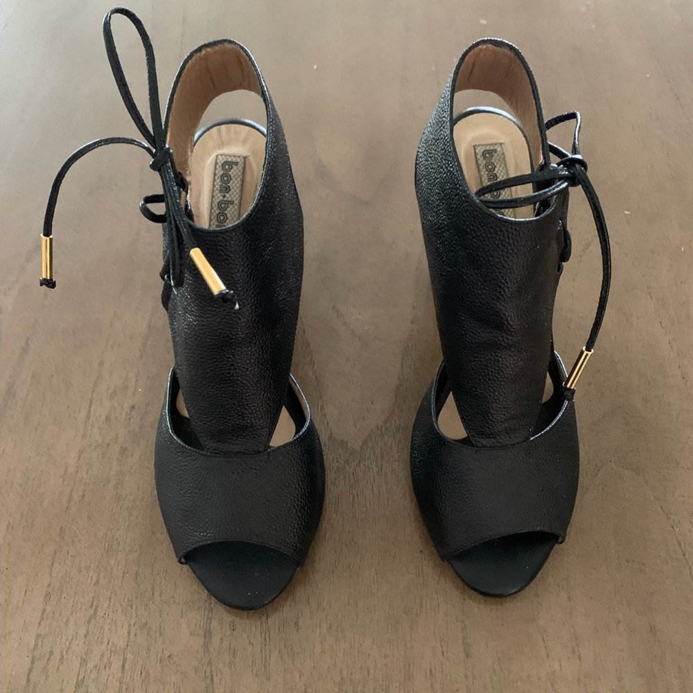 Black Leather Ankle Strap heels